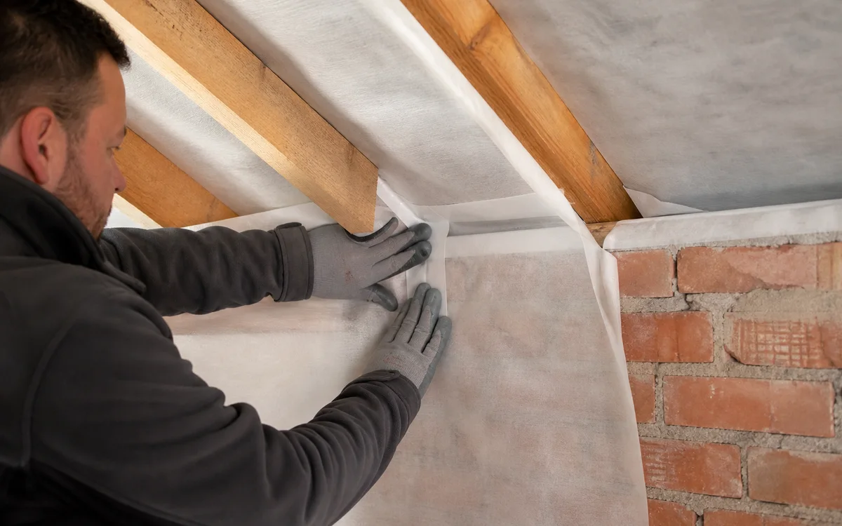 Pose soignée d’une membrane d’étanchéité à l’air sous rampants dans une maison de Béthune